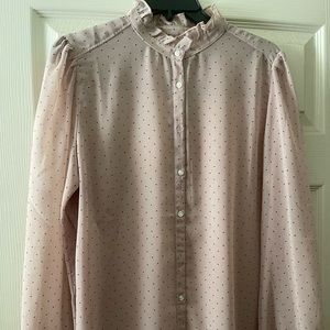 Halogen Career Button down Blouse w/ruffle neck sz Large Excellent Condition